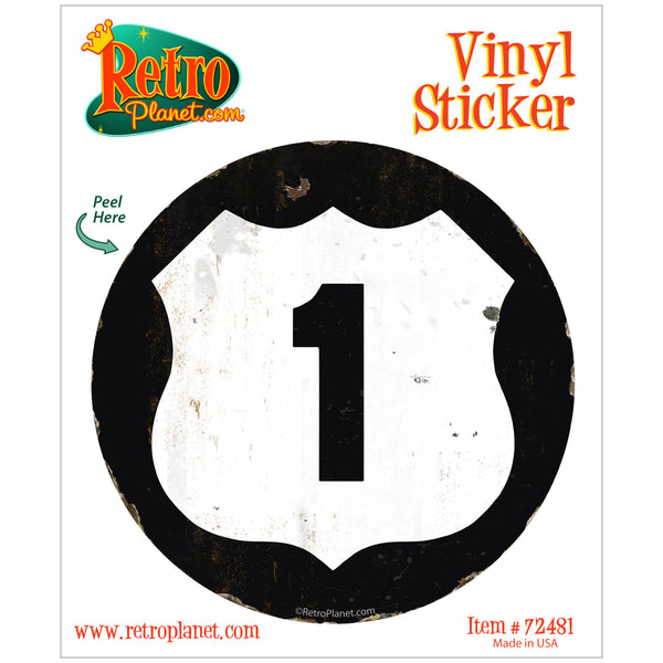 Route 1 Highway Shield Round Vinyl Sticker