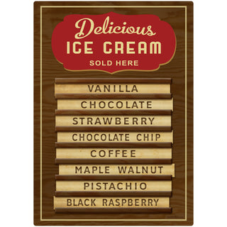 Delicious Ice Cream Menu Wood Style Wall Decal