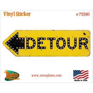 Detour Left Arrow Construction Distressed Vinyl Sticker