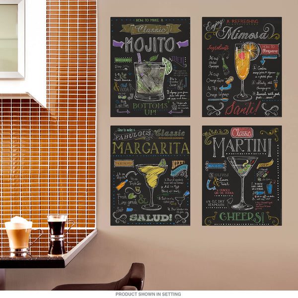 Cocktail Drink Recipes Chalkboard Style Wall Decal Set