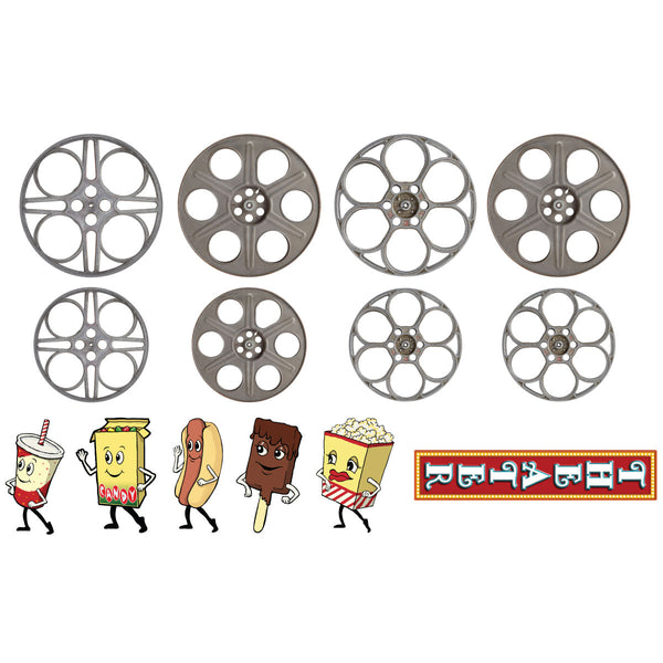 Home Theater Vertical Snacks & Film Reels Wall Decal Set