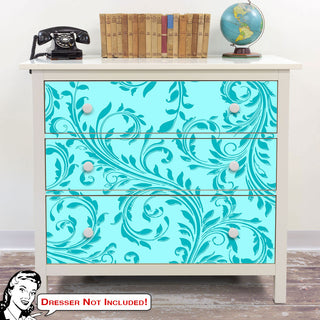 Aqua Teal Damask IKEA HEMNES Dresser Graphic